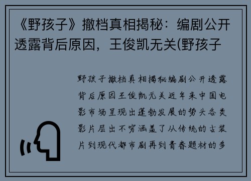 《野孩子》撤档真相揭秘：编剧公开透露背后原因，王俊凯无关(野孩子 2021巡演)