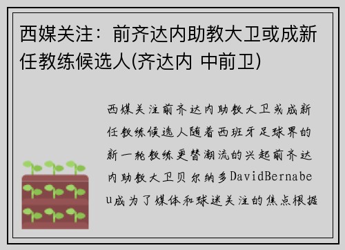 西媒关注：前齐达内助教大卫或成新任教练候选人(齐达内 中前卫)