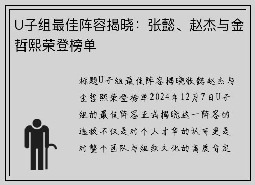 U子组最佳阵容揭晓：张懿、赵杰与金哲熙荣登榜单
