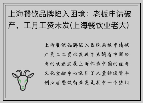 上海餐饮品牌陷入困境：老板申请破产，工月工资未发(上海餐饮业老大)