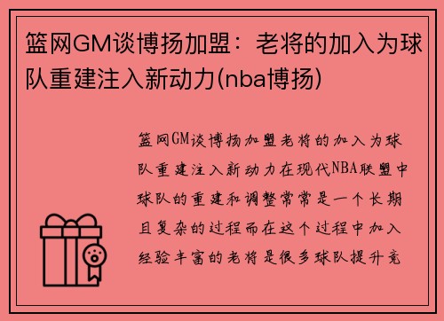 篮网GM谈博扬加盟：老将的加入为球队重建注入新动力(nba博扬)