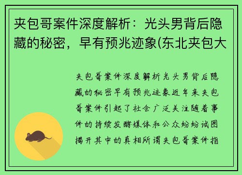夹包哥案件深度解析：光头男背后隐藏的秘密，早有预兆迹象(东北夹包大哥什么意思)