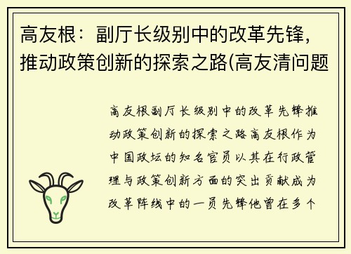 高友根：副厅长级别中的改革先锋，推动政策创新的探索之路(高友清问题)